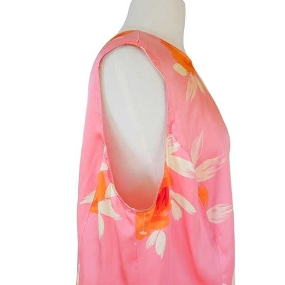 LINDA Allard Ellen Tracy 100% Silk PinkFloral Sleeveless Button Back Top 18 - Picture 3 of 13